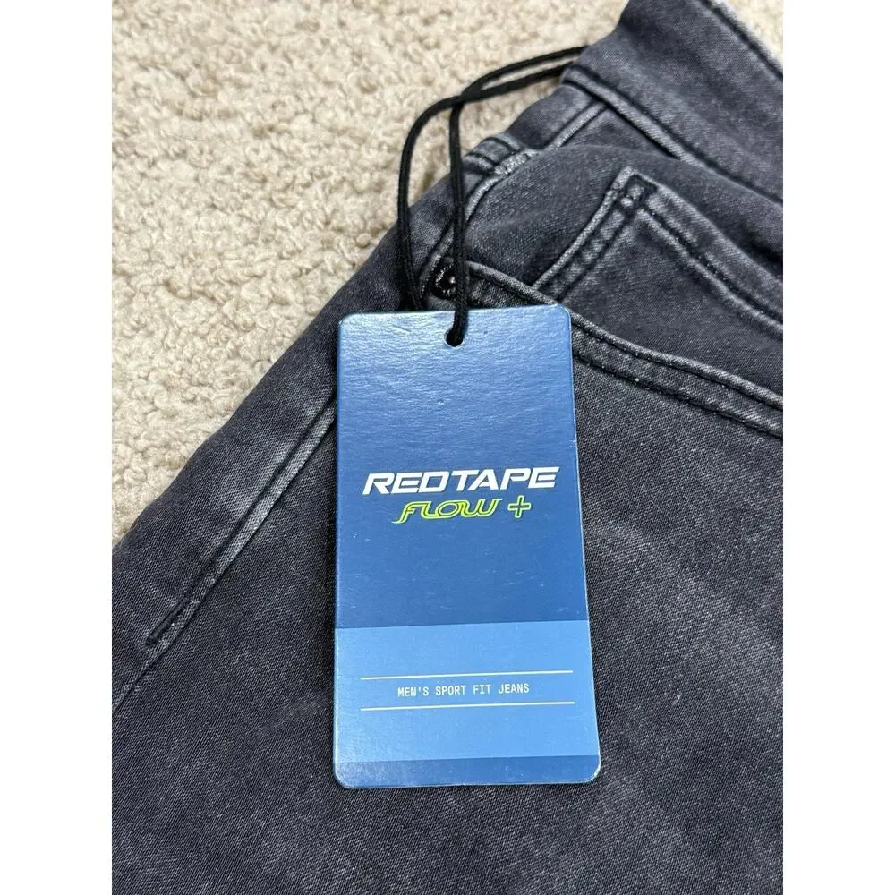 Redtape Men's Black Denim‎ Jeans Skinny Flow+ Sport Fit Size 32x31